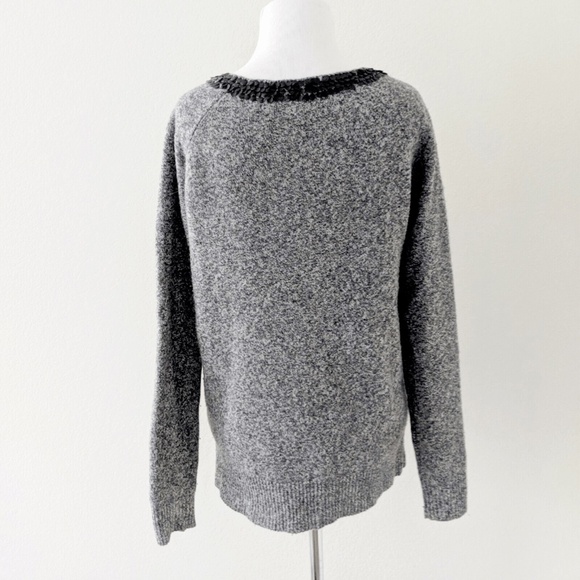 J Crew Lambswool Sweater Size Small Gray Boyfriend Black Sequin - Picture 3 of 4